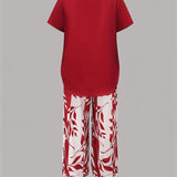Arvessa | Casual Leaf Print Two Piece Set