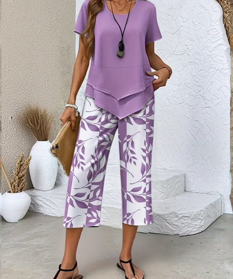 Arvessa | Casual Leaf Print Two Piece Set