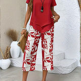 Arvessa | Casual Leaf Print Two Piece Set