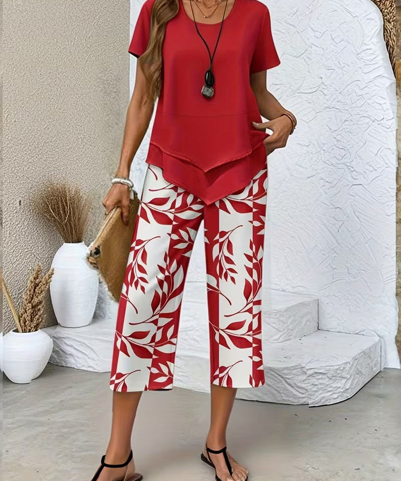 Arvessa | Casual Leaf Print Two Piece Set