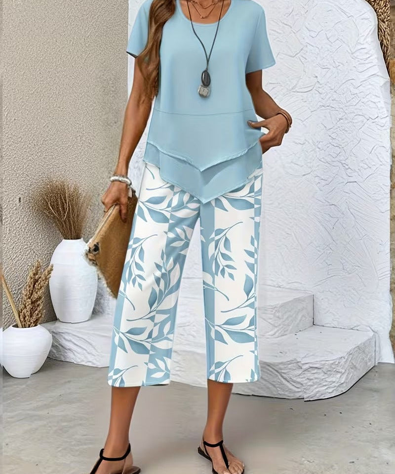 Arvessa | Casual Leaf Print Two Piece Set