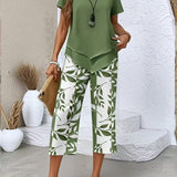 Arvessa | Casual Leaf Print Two Piece Set