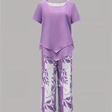 Arvessa | Casual Leaf Print Two Piece Set