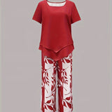 Arvessa | Casual Leaf Print Two Piece Set
