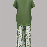 Arvessa | Casual Leaf Print Two Piece Set