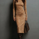 Lorena | Long Brown Midi Dress