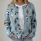 Flora | Cozy Cat-Pattern Cardigan