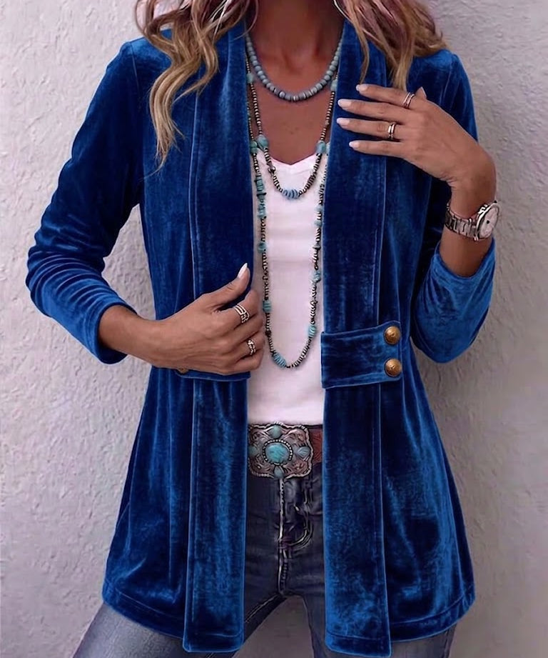 Avery | Vintage Lapel Button-Accent Long Sleeve Open Front Jacket