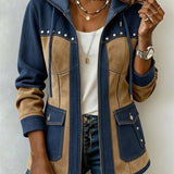 Adriana | Navy and Camel Hooded Jacket