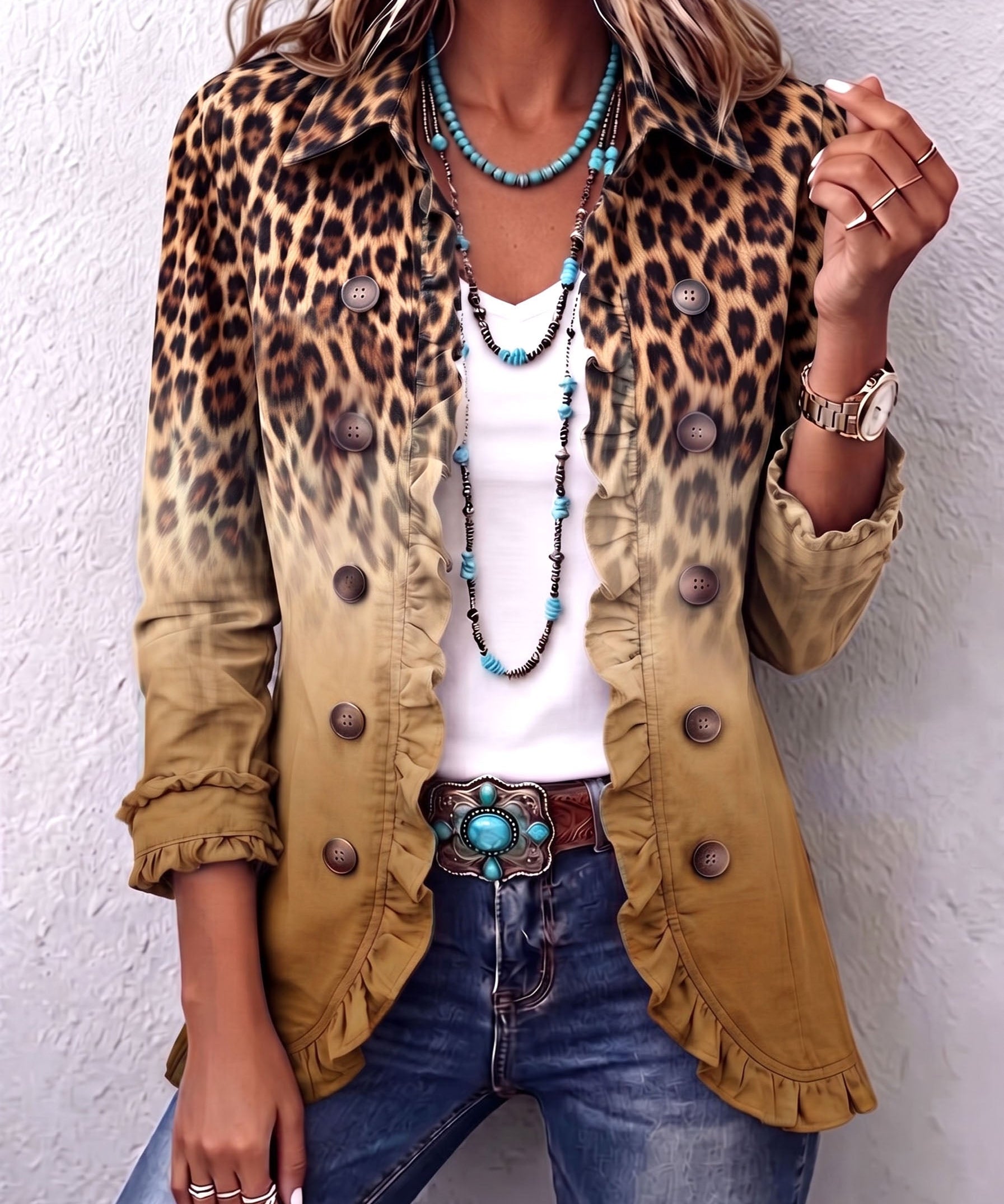 Emma | Leopard Ombre Ruffle Blazer Jacket