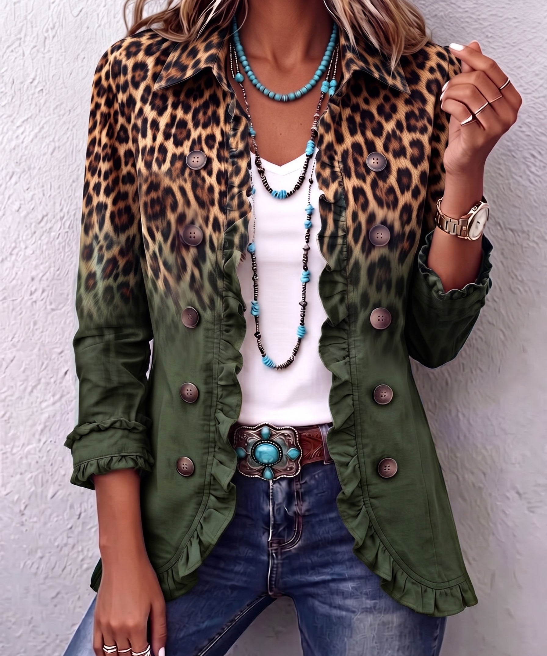 Elspeth | Leopard Ombre Ruffle Blazer Jacket