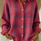Denise | Pink Plaid Knit Cardigan