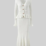 Prudence Knit Ensemble: Ruffled Cardigan and Flared Midi Skirt