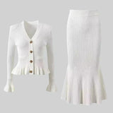 Prudence Knit Ensemble: Ruffled Cardigan and Flared Midi Skirt