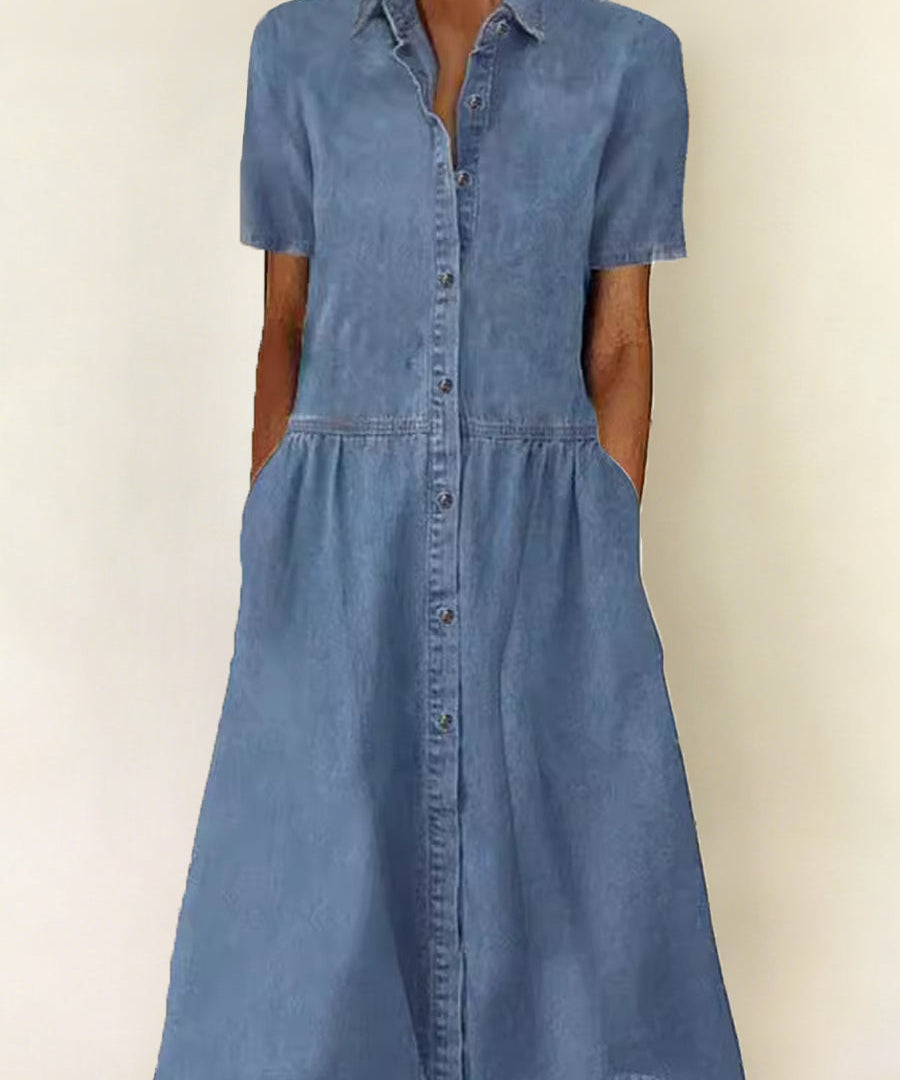 Caroline | Short-Sleeve Denim Dress
