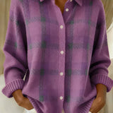 Denise | Pink Plaid Knit Cardigan